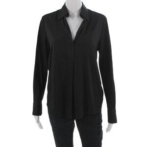 XACUS Women Black Basic Cotton Modal Long Sleeve Collared Button Blouse Size 40